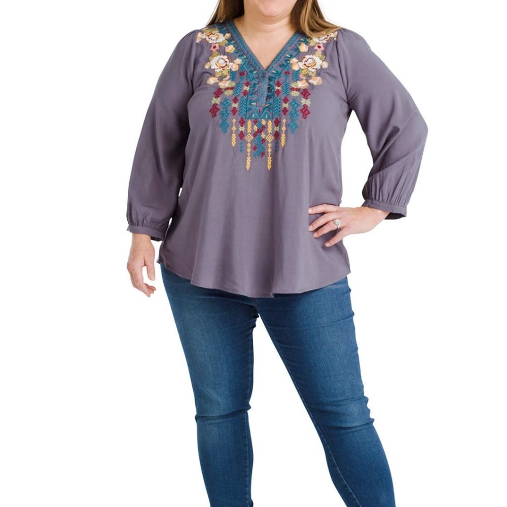 new andree by unit embroidered blouse top 3x